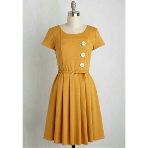 ModCloth Mustard Yellow Star Skater Dress